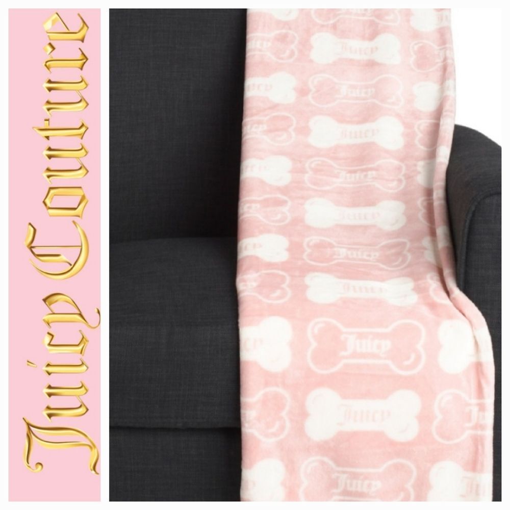 Juicy Couture Signature Logo Bones Plush Pet‎ Throw Blanket